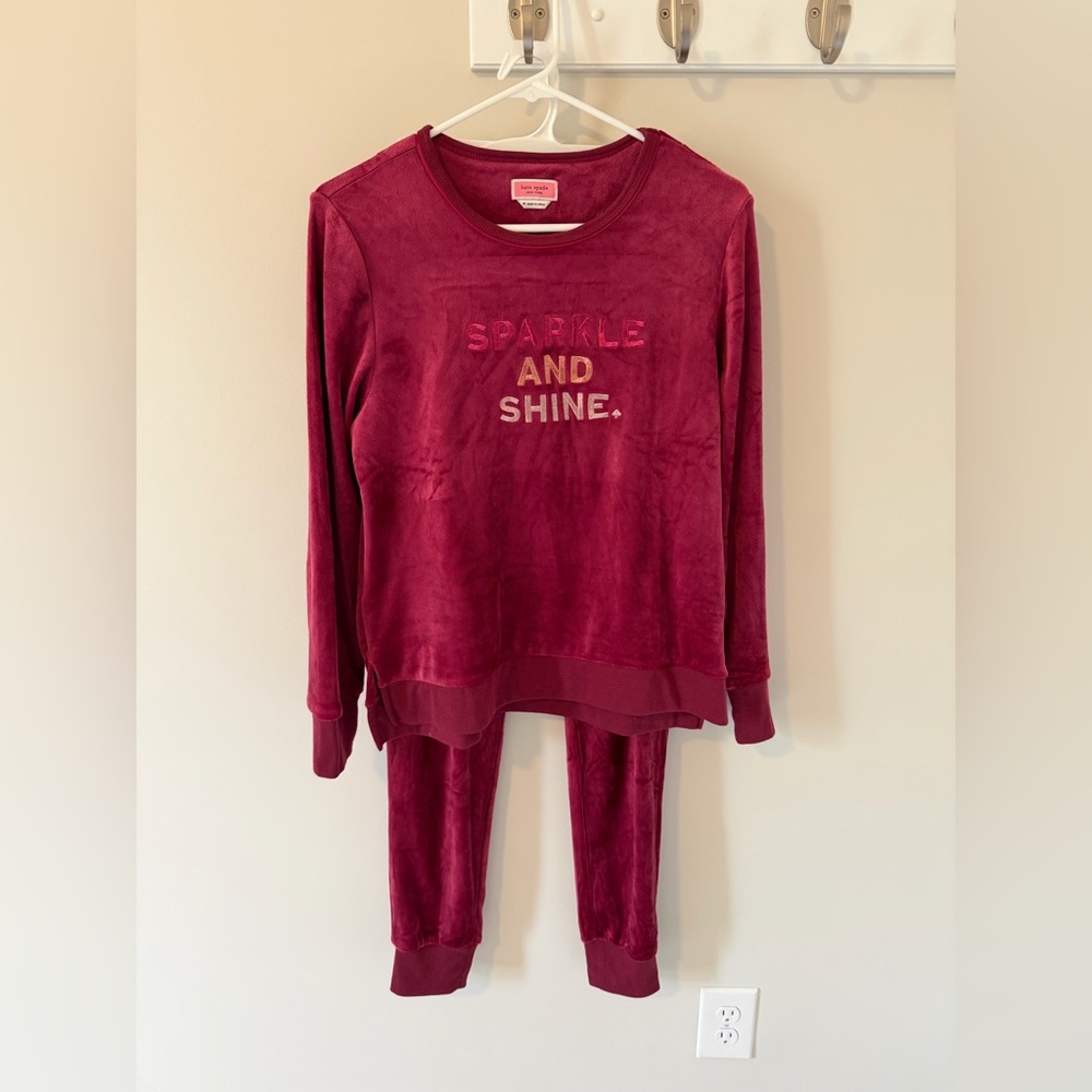 Kate Spade Sparkle and Shine Velour Burgundy Pajama Set size medium Lounge